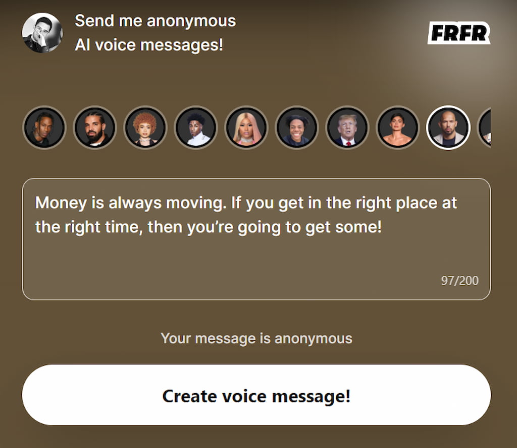 FRFR AI Voice Messenger - Typing Anonymous Message